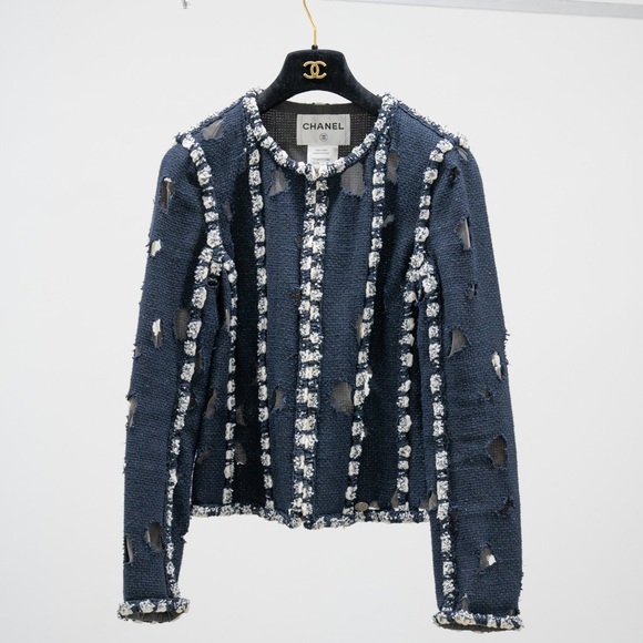 Chanel SS11 Metallic Distressed Hole Tweed Paneled Jacket - Picture 3 of 16